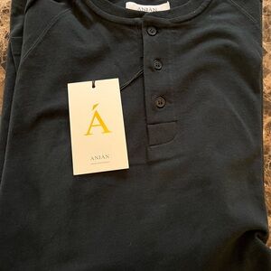 NWT Anian Henley Long Sleeve Shirt, Black Size XL